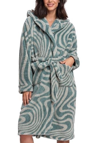 Mad Dog Fleece Sherpa Robes for Women Soft and Comfy Hooded Bathrobe - Fluffy Long Women's Rob - Image 1