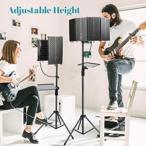 Microphone Stand With Isolation Shield,Recording Studio Equipment With Pop Filter,Tripod Stand, Foldable Mic Shield With Sound Insulation For Recording Studio, Podcasts,Broadcasting thumbnail 4