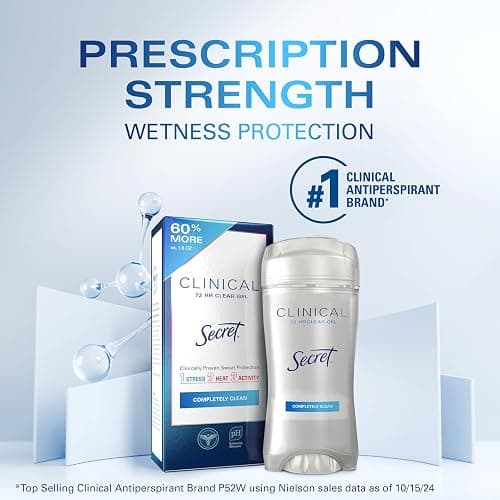 Secret Clinical Strength Antiperspirant Deodorant for Women, 3X Stress Protection, 72hr Sweat & Odor Protection, PH Balancing Minerals, Clear Gel, Completely Clean Scent, 2.6 oz thumbnail 6