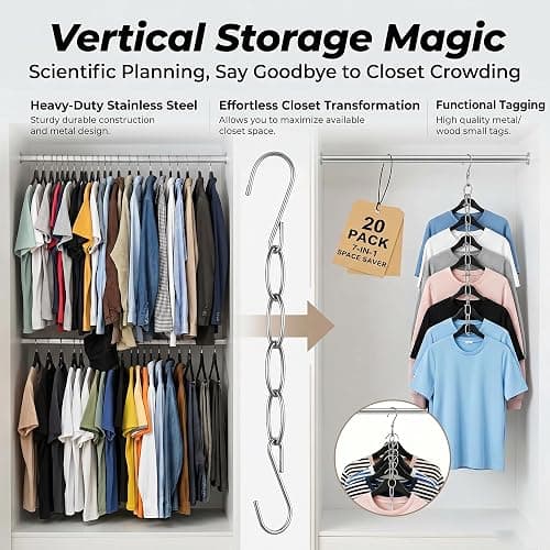20PCS Heavy Duty Metal Space Saving Closet Chain Hangers | Retractable Multi-Loop Clothes Organizer for Home Wardrobe, Dorm & Travel | Durable Rust-Resistant Space-Saving Closet Storage thumbnail 4
