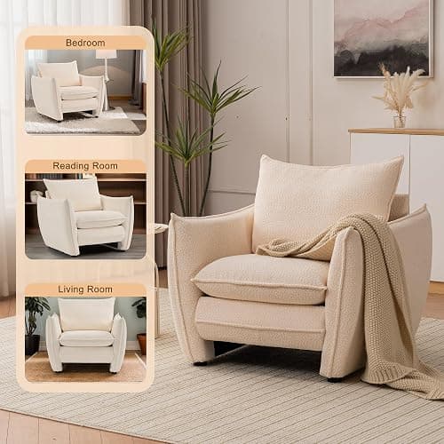 ENYLAY Oversized Accent Chair, Modern Single Sofa Cloud Chairs with Removable Pillow, Deep Seat Comfy Armchair for Living Room Bedroom Reading Nook - Upholstered Lounge Chair (Beige) thumbnail 7