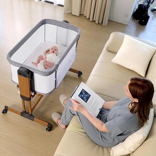 Ezebaby 3-in-1 Baby Bassinet, Rocking Baby Bassinets Bedside Sleeper, Adjustable Portable Crib for Newborn Infant with Wheels Storage Basket and Mesh Sides thumbnail 8