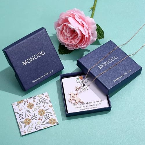 MONOOC Horse Gifts for Girls Necklace - Stainless Steel Dainty Horse Pendant Heart 26 Initial A-Z Necklaces for Women Girl thumbnail 7