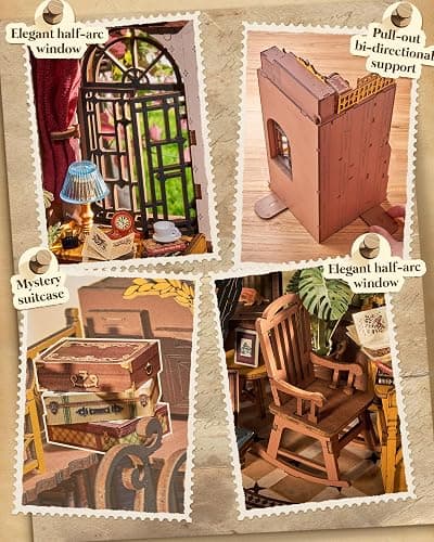 Rolife DIY Book Nook Kits for Adults, Miniature Dollhouse Booknook Kit, 3D Wooden Puzzle Creative Decorative Bookends Bookshelf Diorama Insert Crafts Hobbies Gifts (Silent Corner Study) thumbnail 4