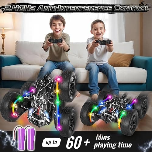 Terucle Rc Cars Toys for Boys Remote Control Car 2.4 GHz Black Toys for Ages 5-7 Kids Toys New Upgraded Strip Lights 360° Rotating Rc Truck Birthday (Black) thumbnail 4