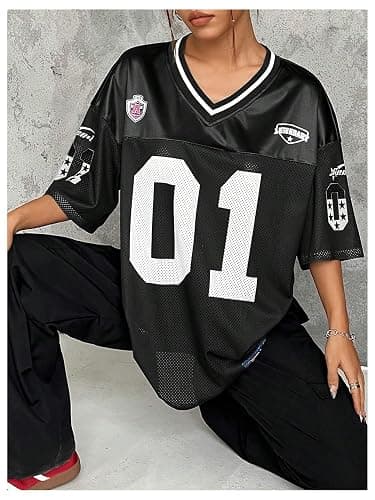 SOLY HUX Jersey Shirts for Women Y2k Graphic Number Oversized Tees V Neck Half Sleeve Cute Soccer Streetwear T Shirt Tops thumbnail 5