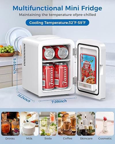 Electactic 4L/6 Cans Mini Fridge, Portable Compact Refrigerator, Small Skin Care Fridge, Food and Drinks, Small Cooler for Bedroom, Dorm, Car, Office, White thumbnail 2