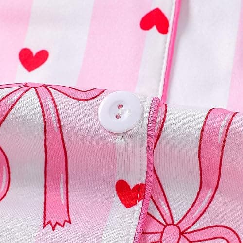 APRTEAK Women's 2 Piece Bow Pajamas Set Pink Pjs Cute Pj Set Summer Coquette Short Sleeve Button Down Lounge Sets Sleepwear thumbnail 6