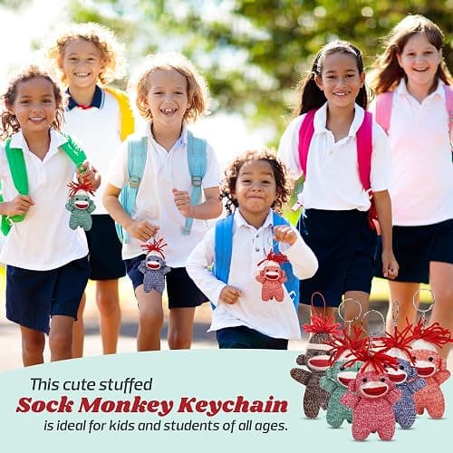 Made By Aliens Sock Monkey Keychain 4 inch - Color of Sockiez Stuffed Animal Plush Toy - Cute Keychain Accessories thumbnail 4