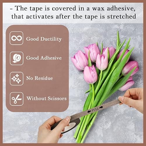 COIDEA 8 Rolls Floral Tape, 1/2" Wide Flower Tape, Brown Floral Tape | Adhesive Florist Tape for Floral Crafts, Fresh Flower, Bouquet Floral Arranging Stem Wrapping, Wedding, 30Yard thumbnail 3