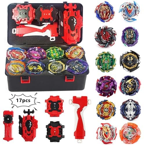 Elfnico Bey Battling Top Burst Gyro Toy Set 12 Spinning Tops 4 Launchers Combat Battling Game with Portable Storage Box Gift for Kids Children Boys - Image 1