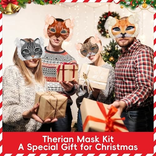 Blurap 124 PCS Therian Mask Kit Cat Masks to Dress Up DIY Therian Cat Mask Set with Fur Eye Mesh Stickers Furry Masks for Christmas Easter Crafts Masquerade Cosplay Party thumbnail 5