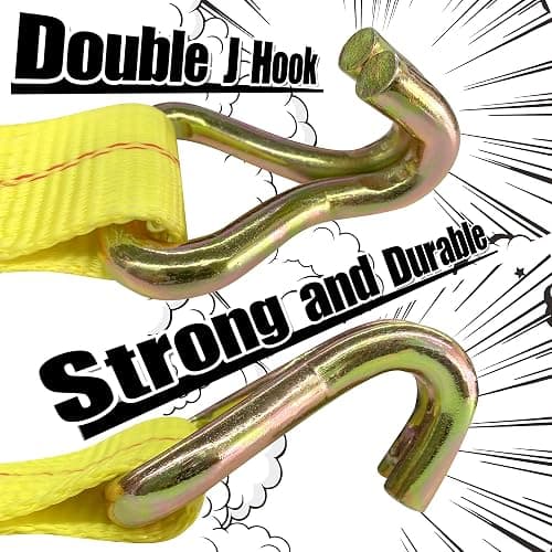 KJE Ratchet Straps Heavy Duty(4 Pack), 2" x 15' Ratchet Strap 10,000 Lbs Max Break Strength, Tie Down Ratcheting with J-Hook, Cargo Straps for Truck, Trailer, Moving Appliances thumbnail 5