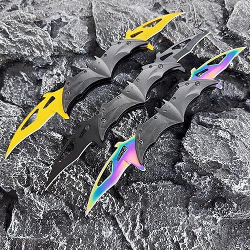 AZHU Twin Blade Knife, Folding Pocket with Clip, 12.4 Inches Stainless Steel Tactical Knife Bat Knives, Two Sharp Cut, Great Gift Idea for Comics Fans, Collectors (Black) thumbnail 4