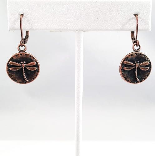Antiqued Copper Dragonfly Lever Back Earrings thumbnail 2