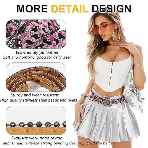 EVERBLTING Rhinestone Belt Leopard Print Bling Belts Men Women Leopard Rhinestone Belt Western Cowgirl BB Belts Y2k thumbnail 5
