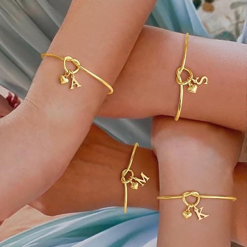 M MOOHAM Christmas Gifts for Women Teen Girls - Knot Initial Bracelets for Women, Bridesmaid Gifts Bridesmaids Proposal Gift Dainty Knot Letter A-Z Heart Initial Bracelet Jewelry Friendship Bracelets thumbnail 8