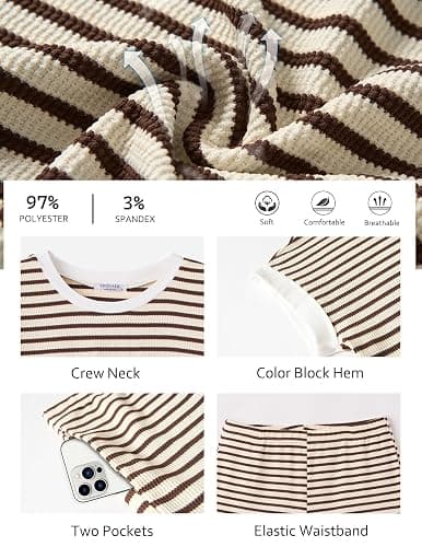 Ekouaer 2 Piece Sets for Women Summer Outfits Cute Stripe Knit T Shirts Shorts Matching Lounge Set thumbnail 3