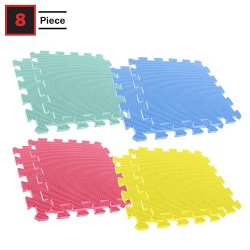 Interlocking Floor Mats - 8-Piece Nontoxic Exercise Mat or Play Mat for Toddlers, Babies or Kids - Foam Padding for Home Gym by Stalwart (Multicolor) thumbnail 5
