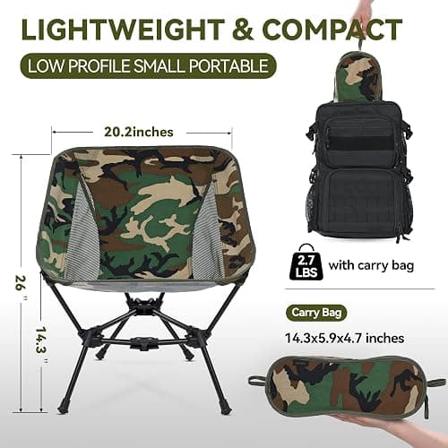 MARCHWAY Lightweight Folding Camping Chair, Portable Foldable Compact for Outdoor Camp, Travel, Beach, Picnic, Festival, Hiking, Backpacking, Supports 330Lbs (Camo) thumbnail 3