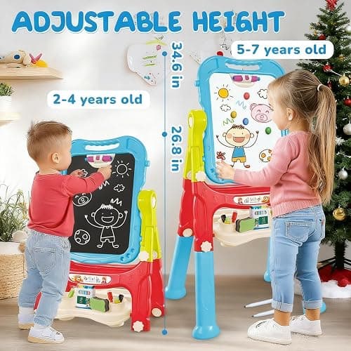 Toddler Art Easel for Kids, Double-Sided Magnetic Whiteboard & Chalkboard with Painting Accessories, Rotatable Easel Toy, Great Christ Gift for Boys and Girls thumbnail 5