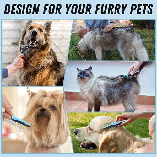 Docrok Pet Grooming Combo - Blue Deshedding Brush with Metal Comb for Detangling and Dematting Long, Matted Fur on Cats and Dogs thumbnail 7