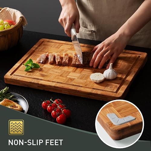 Bamboo Cutting Board Non Slip Heavy Duty Over Sink Wooden Wood Cutting Board for Kitchen Chopping Board Edge Grain Teak Smart Marble Flexible Round Stone Metal thumbnail 3