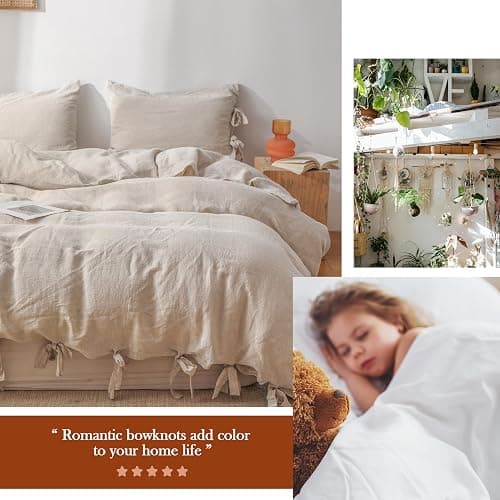 Simple&Opulence 100% Linen Duvet Cover Set, 3 Pieces Belgian Flax Breathable Bedding, Queen Size 88''x92'' (1 Comforter Cover+2 Pillowshams) with Tie Closure Style,Linen thumbnail 6