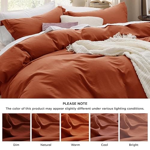 Bedsure Terracotta Duvet Cover King Size - 3 Pieces Prewashed Cotton-Like Extra Soft Bedding Set, Includes 1 Duvet Cover 104x90 Inches with Zipper Closure & 2 Pillow Shams, Comforter Not Included thumbnail 5
