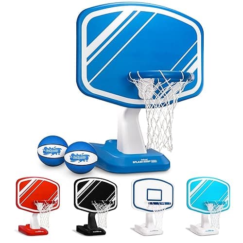 GoSports Splash Hoop PRO Swimming Pool Basketball Game - Includes Poolside Water Basketball Hoop, 2 Balls and Pump - Blue - Blue