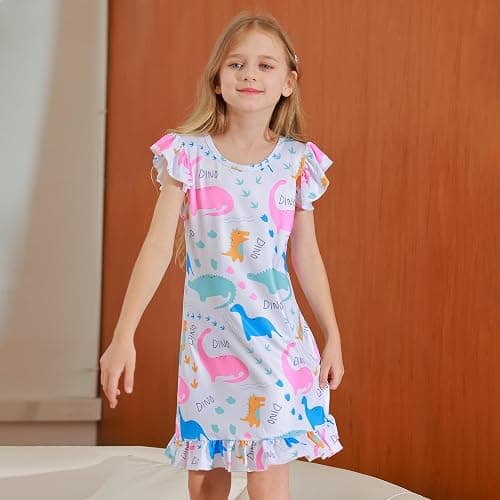 LQSZ 2Pcs Girls Nightgowns 3-10 Years Flutter Short Sleeves Nightdress Nightie Dress Sleepwear Pajamas for Little Girls thumbnail 5