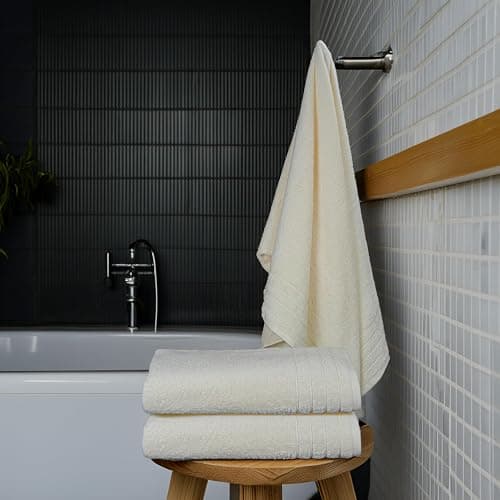 Tens Towels 4 Piece Extra Large Bath Towels 30 x 60 Inches, Cream | 100% Cotton, Larger & Lighter Weight, Quicker to Dry, Super Soft and Absorbent, Perfect for Bathroom thumbnail 5