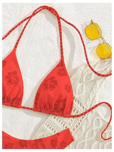 MakeMeChic Women's Polka Dots Triangle Thong Bikini Sets Floral Cute Bathing Suit Swimsuits thumbnail 5