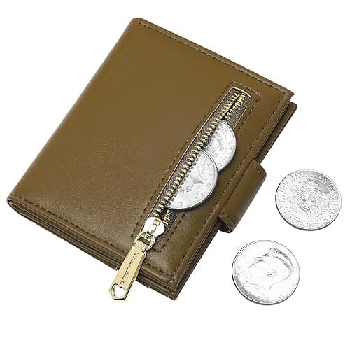 GEEAD Small Wallets for Women Slim Bifold Credit Card Holder Minimalist Zipper Coin Pocket (Army Green) - Army Green thumbnail 5
