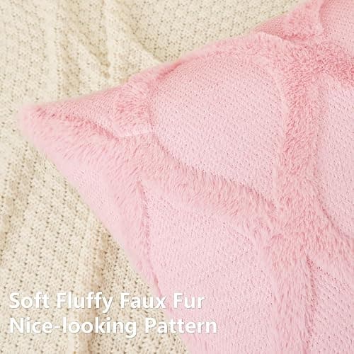 decorUhome Spring Throw Pillow Covers 12x20 Inch Set of 2, Soft Plush Faux Fur Wool Lumbar Light Pink Couch Pillow Covers, Decorative Neutral Pillow Cases for Bed Sofa Living Room Valentines Decor thumbnail 3