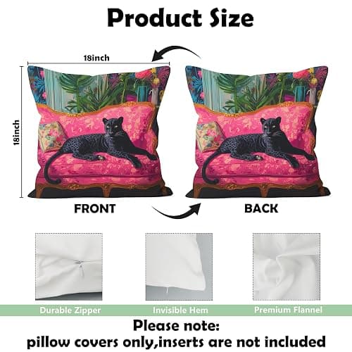 WDSFHYJK Vintage Black Panther Cheetah Pillow Cover 18x18 Double-Sided, Cheetah Room Decor, Maximalist Hot Pink Sofa Tropical Jungle Leopard Decorative Throw Pillow Cover Pillowcases for Home Bedroom thumbnail 2