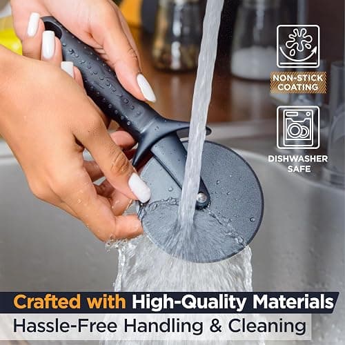 Deiss Lux Heavy Duty Pizza Cutter With Wheel Slicer- Stainless Steel Sharp Smooth Pizza Cutter Wheel With Easy Grip Non-Slip Handle, Dishwasher Safe (BLACK) thumbnail 6