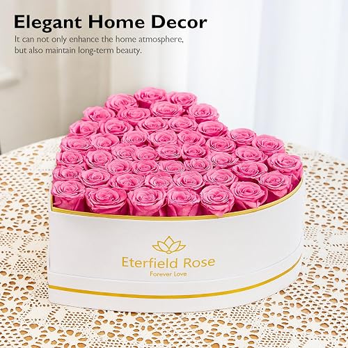 Eterfield Forever Flowers in Heart Shape Box, Preserved Roses That Last a Year Preserved Flowers Birthday for Her Mom Women Wife Valentine's Day Mother's Day (47 Roses, Pink) thumbnail 5