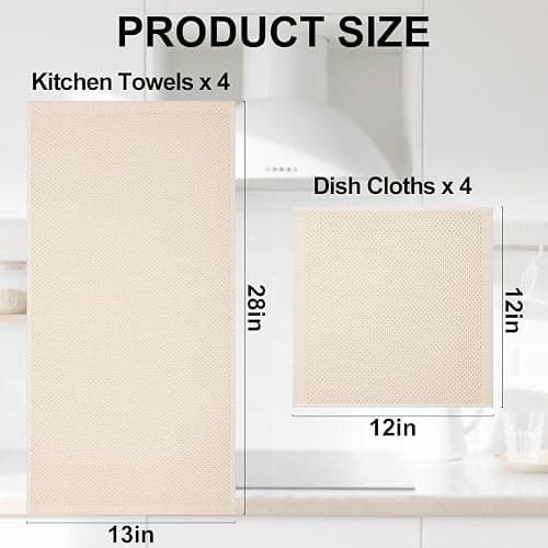 Homaxy 100% Cotton Kitchen Towels and Dishcloths Set, 12 x 12 Inches and 13 x 28 Inches, Set of 8 Bulk Kitchen Towels Set, Ultra Soft Absorbent Dish Cloths for Washing Dishes, Beige thumbnail 3