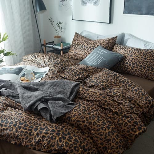 mixinni Leopard Print Comforter Set Twin XL-3 Pieces Animal Cheetah Printed Comforter Sexy Soft Fluffy Brown/Black Floral Print Bedding Set with 2 Pillowcases for All Season-Twin XL Size thumbnail 5