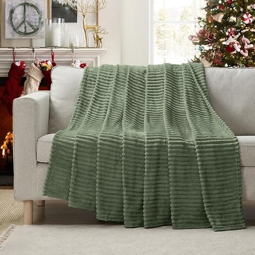 Kuscheldecke 200x230 Olivgrün Sofadecke, Weiche Flauschige und Wärme - Flanell Fleecedecke Kuscheldecke Decke Wohndecken Bettüberwurf Streifen Couchdecke thumbnail 5