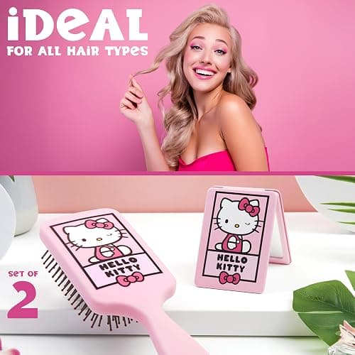 Hello Kitty Hair Brush and Compact Mirror Set, Kawaii Valentines Day Gifts for Women, Wife, Girlfriend, Girls, Teens, Detangler Brush, Kawaii Cute Stuff, Makeup Gifts (Hello Kitty Brush & Mirror) thumbnail 6