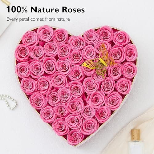 Eterfield Forever Flowers in Heart Shape Box, Preserved Roses That Last a Year Preserved Flowers Birthday for Her Mom Women Wife Valentine's Day Mother's Day (47 Roses, Pink) thumbnail 4