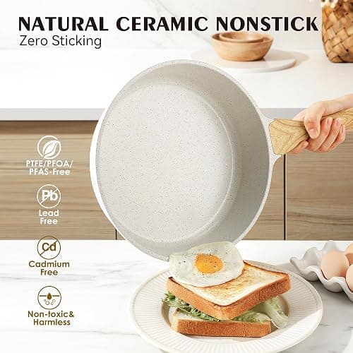 SENSARTE Nonstick Ceramic Cookware Set 13-Piece, Healthy Pots and Pans Set, Non-toxic Kitchen Cooking Set with Stay-Cool Handles, Silicone Tools and Pot Protectors, PFAS and PFOA Free - White thumbnail 3