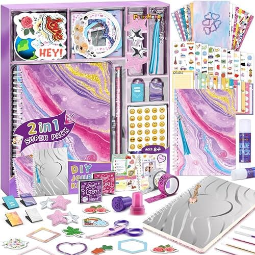 PERRYHOME 2-Pack DIY Journal Kit for Girls - 200+Pcs Journal Set for Tween & Teen Girls, Journaling Art & Crafts Kits, Christmas Gifts for 8 9 10 11 12 13 14 Year Old Girl,Scrapbook&Diary Supplies Set - Image 1