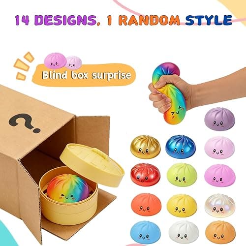 Glitter Dumpling Squishy Box Bulk,4Inch Surprise Dumpling Squishy Stress Ball,Squishy Bun,Random 14 Colors Mystery Gift Box for Adult Classroom Prizes Party Favor (random-6pcs-A) thumbnail 2