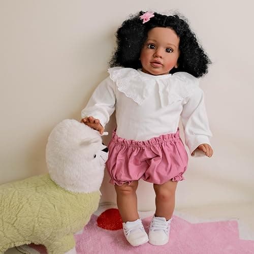 Anano Big Size Black Reborn Baby Dolls Pippa - African American Biracial Babies, 26 Inch Realistic Toddler Reborn Doll, Dark Skin Silicone Dolls, Soft Cloth Body thumbnail 2