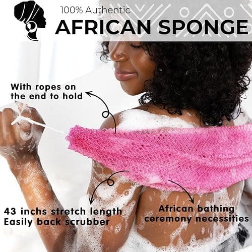 African Net Sponge Authentic - Afro Scrub Exfoliating Net Sponge with Knots - African Bath Sponges for Body Scrubber Exfoliator - Back Scrubber for Shower Bathing Accessories - Camellia thumbnail 2