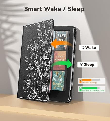 MoKo Case for 7"/6.8" Kindle Paperwhite(12th/11th Gen-2024/2021) and Kindle Colorsoft Signature Edition, Slim PU Shell Cover Case with Auto-Wake/Sleep for Kindle Paperwhite 2024, Line Flower thumbnail 5