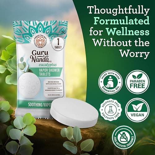 GuruNanda Eucalyptus Vapor Shower Tablets, Clean-Dissolving Aromatherapy Shower Steamers with Eucalyptus & Menthol, Promotes Relaxation, Ideal for Gifting, 10 Count thumbnail 7
